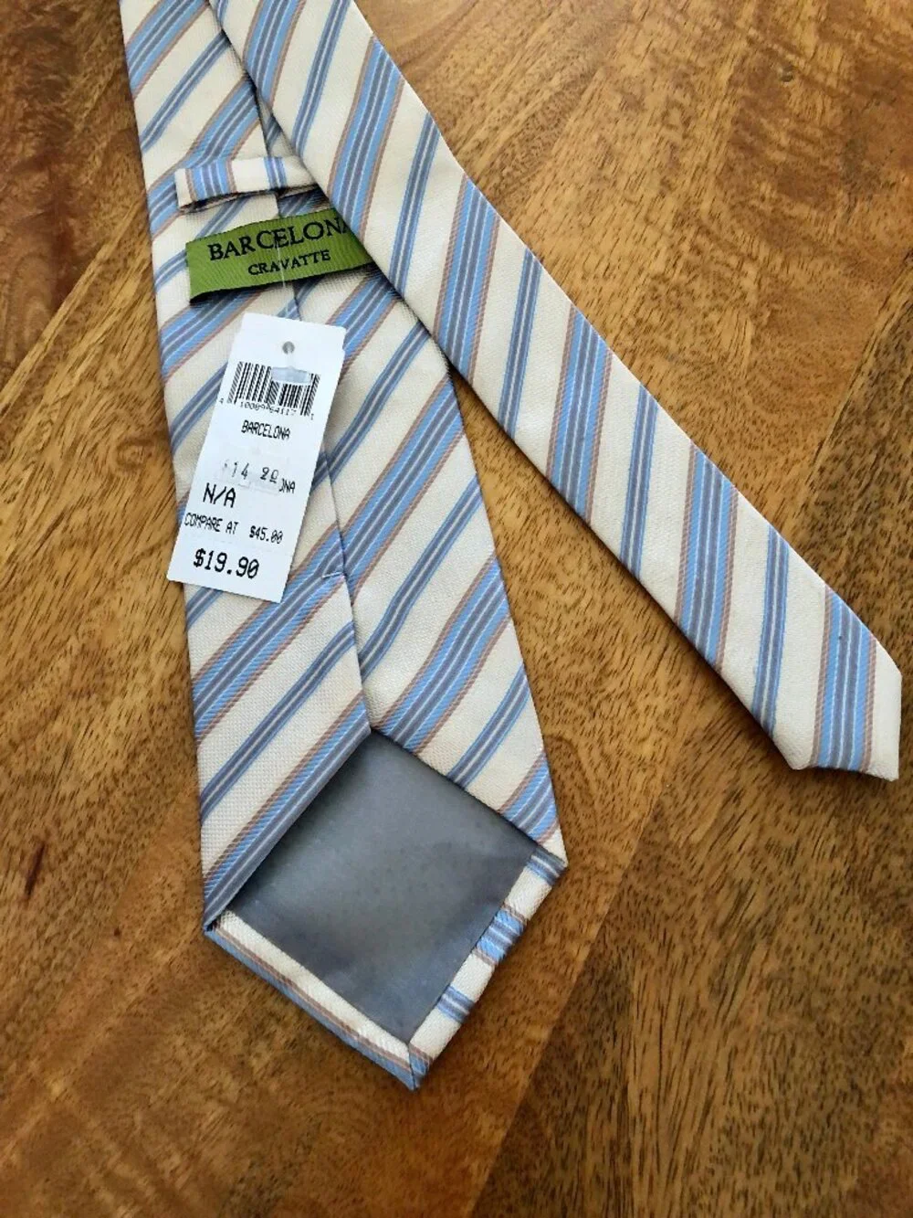 Barcelona Cravate, Diagonal Blue and Off White Striped Tie